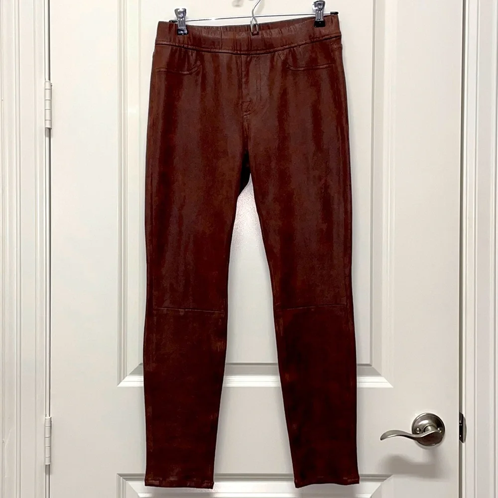 Brown Faux Leather Pull on Pants - Picture 1 of 3